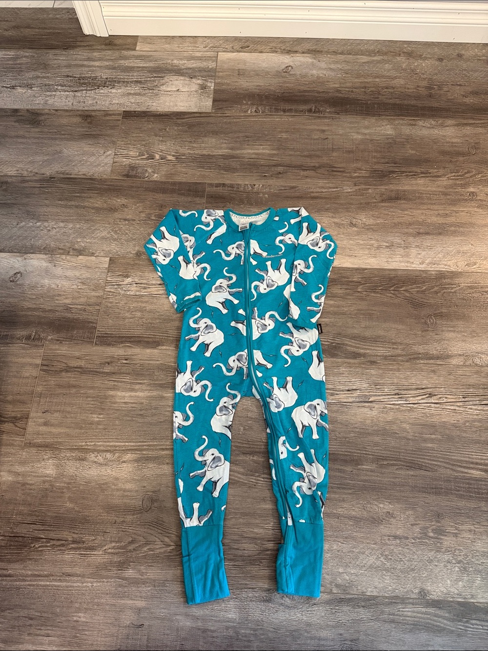 Bonds Kids Teal Elephant Print One-Piece Pajamas with Zipper
